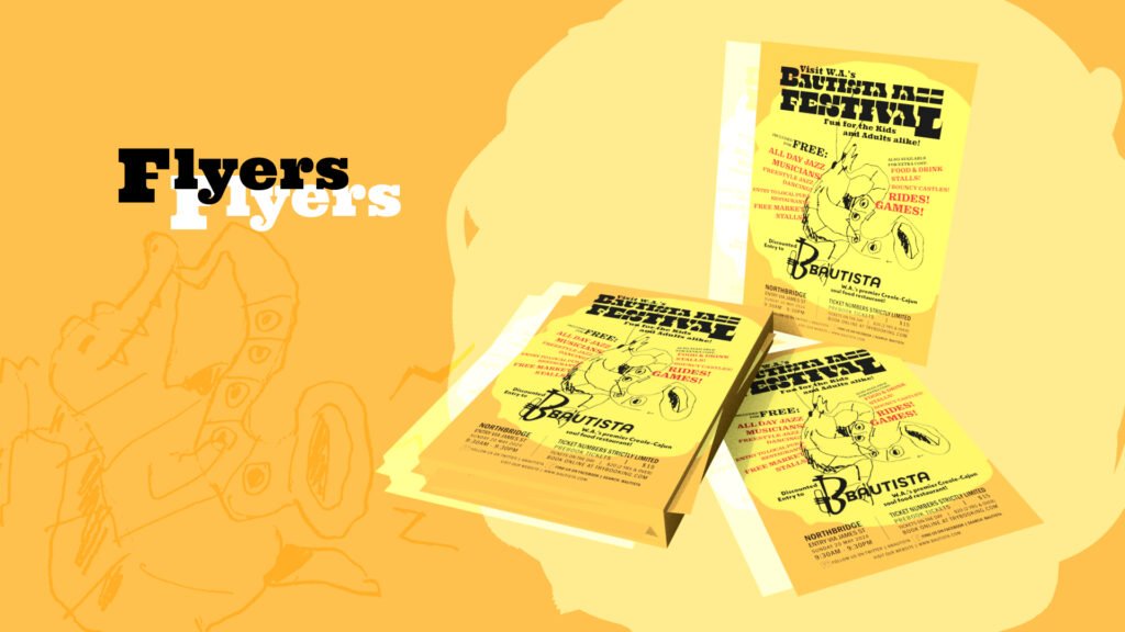 A mockup 3D render of a pile of flyers advertising a Bautista music event.