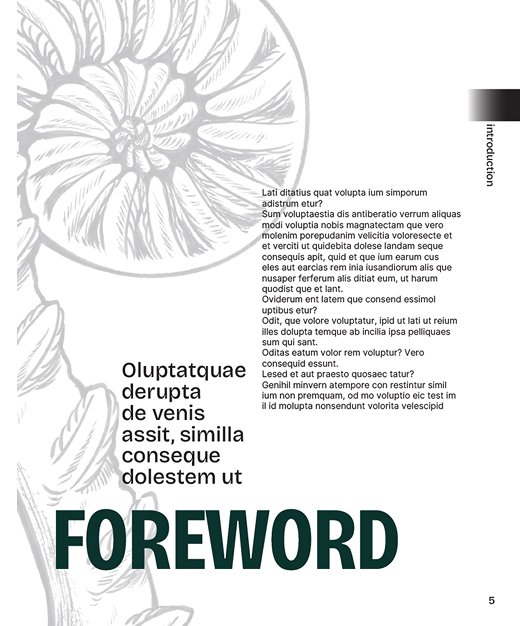 A mockup of a foreword page, using placeholder text.
