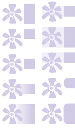 10 variations of a lilac navigation tab featuring a stylised flower.